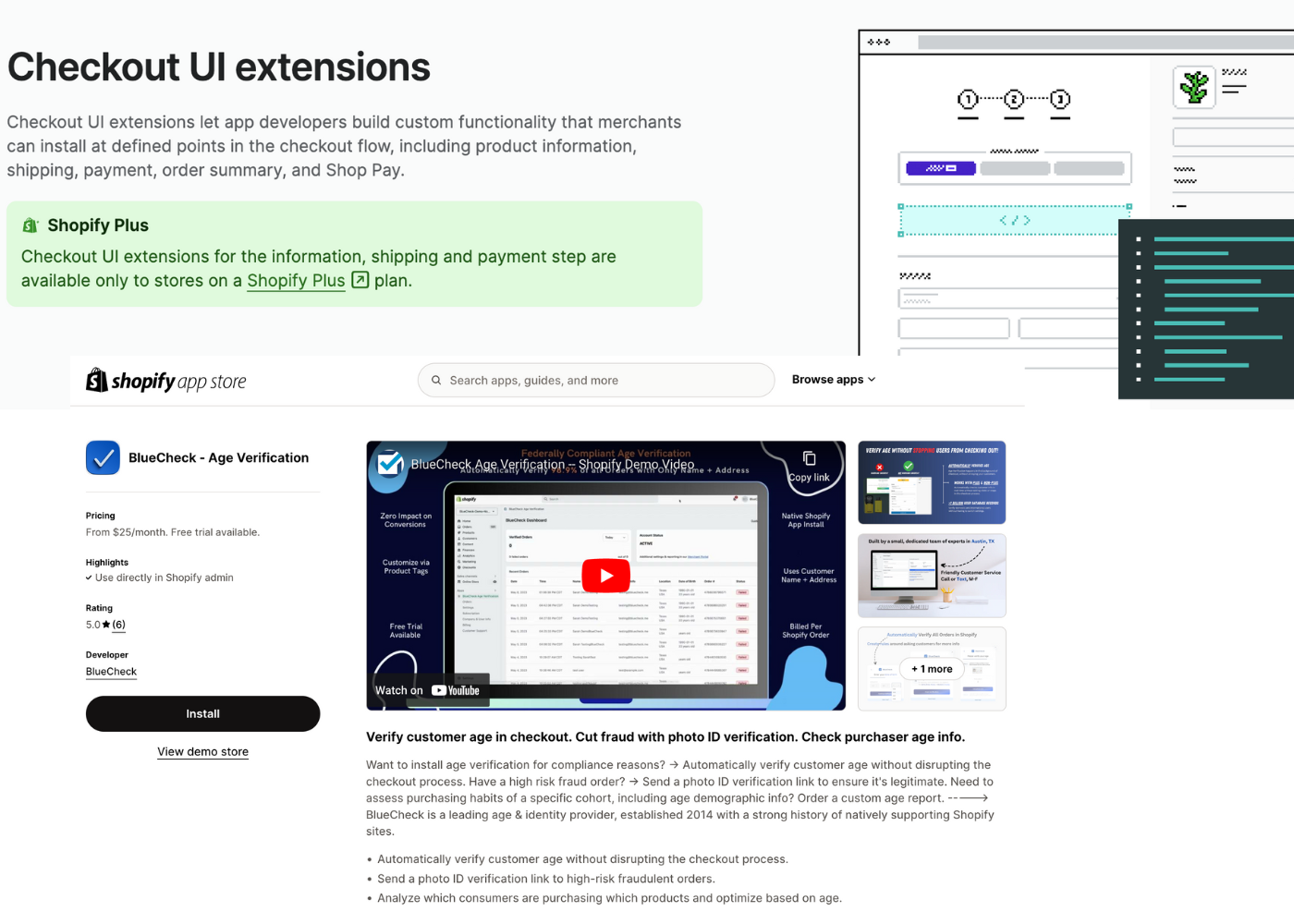 Shopify Checkout Extensibility for BlueCheck Age Verification Clients